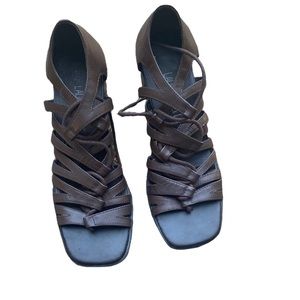 90s square toe block heel with lace up strap size 7.5